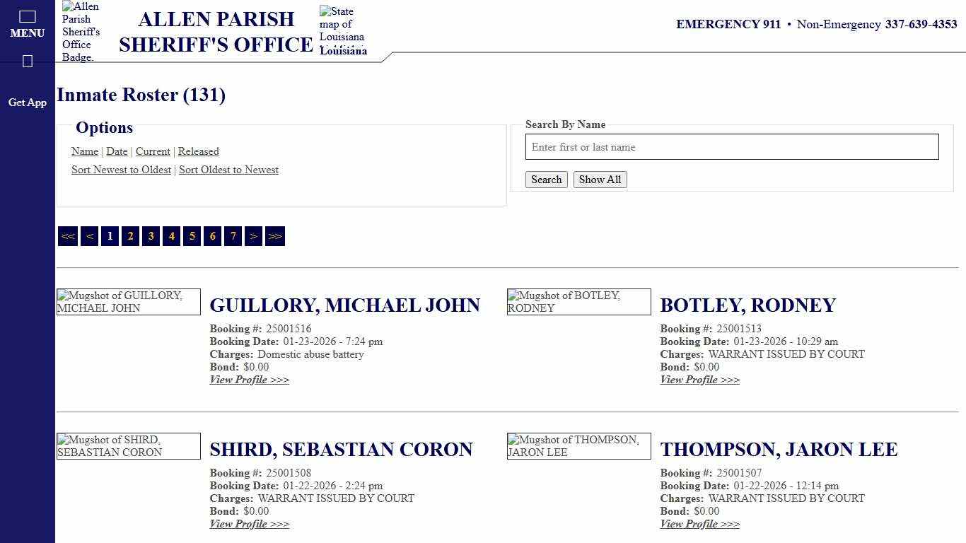 Inmate Roster - Current Inmates Booking Date Descending - Allen Parish Sheriff's Office