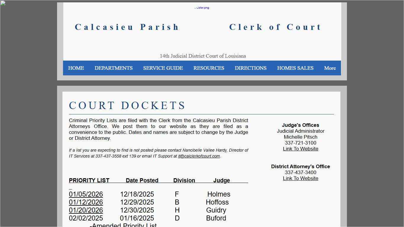 Court Dockets Calcasieu Clerk
