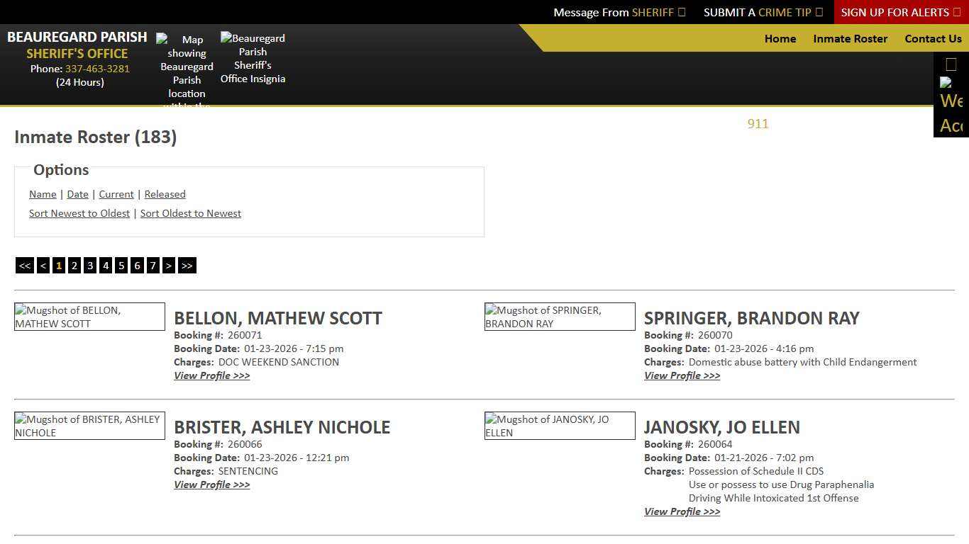 Inmate Roster - Current Inmates Booking Date Descending - Beauregard Parish Sheriff's Office